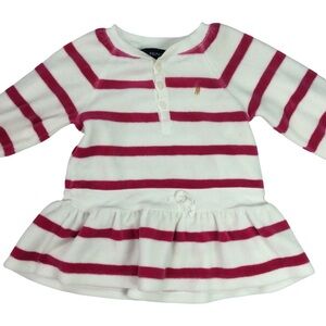Ralph Lauren Girls Long Sleeve Velour Peplum Striped Top 12 Months Pink White